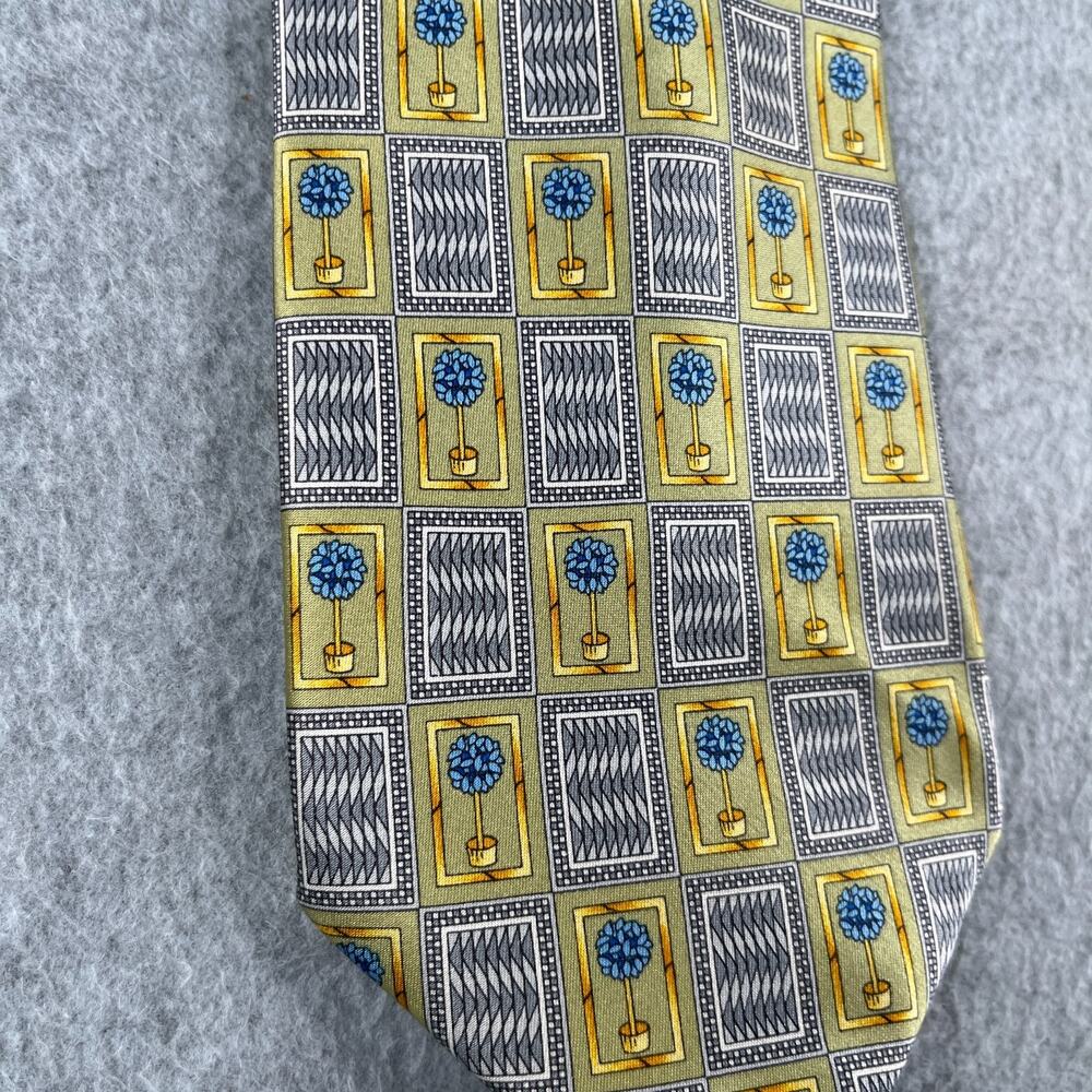 Lanvin Paris Necktie Blue Tree Gray Gold Geometric Silk Made In France Tie - Picture 2 of 8